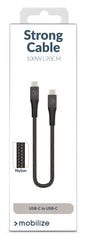 Mobilize Strong Nylon Cable Usb-C To Usb-C 20Cm. 100W Black