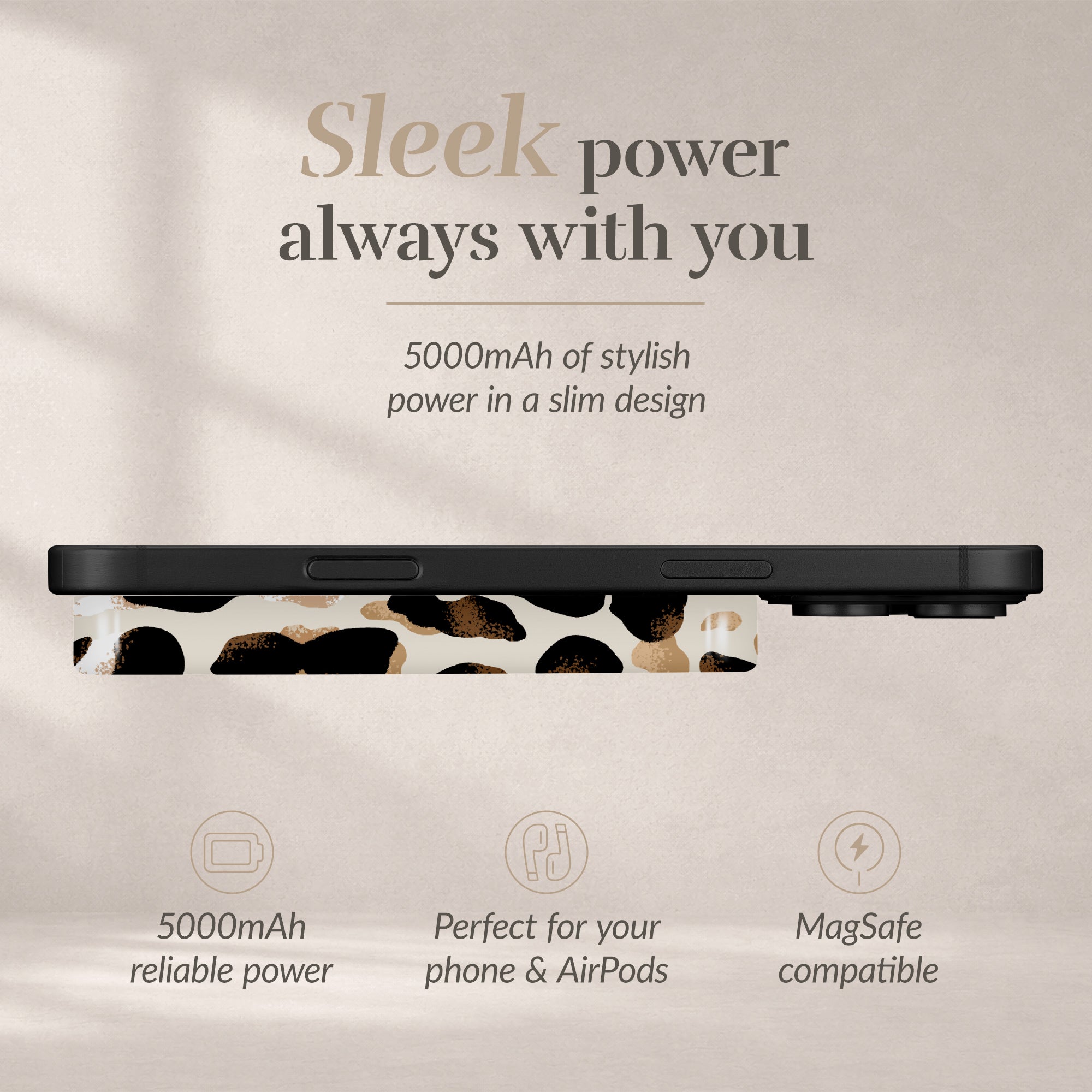 Mio By Mobilize Mio Powerbank 5000Mah With Double Sided Magsafe Compatibility Leopard - Matt