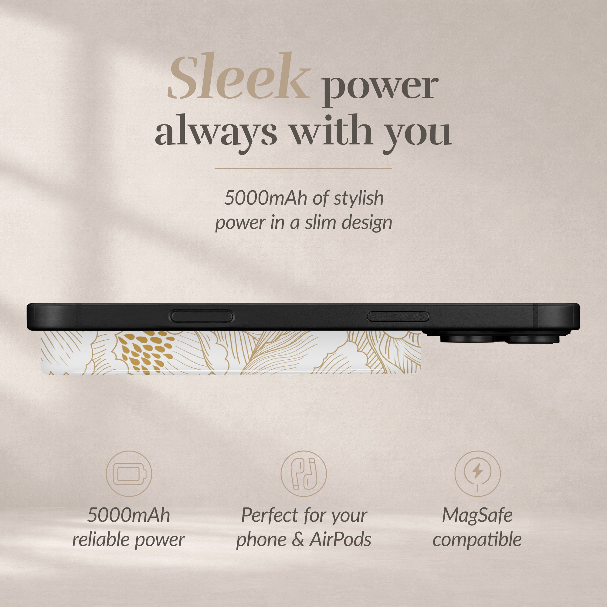 Mio By Mobilize Mio Powerbank 5000Mah With Double Sided Magsafe Compatibility White Roses - Glossy