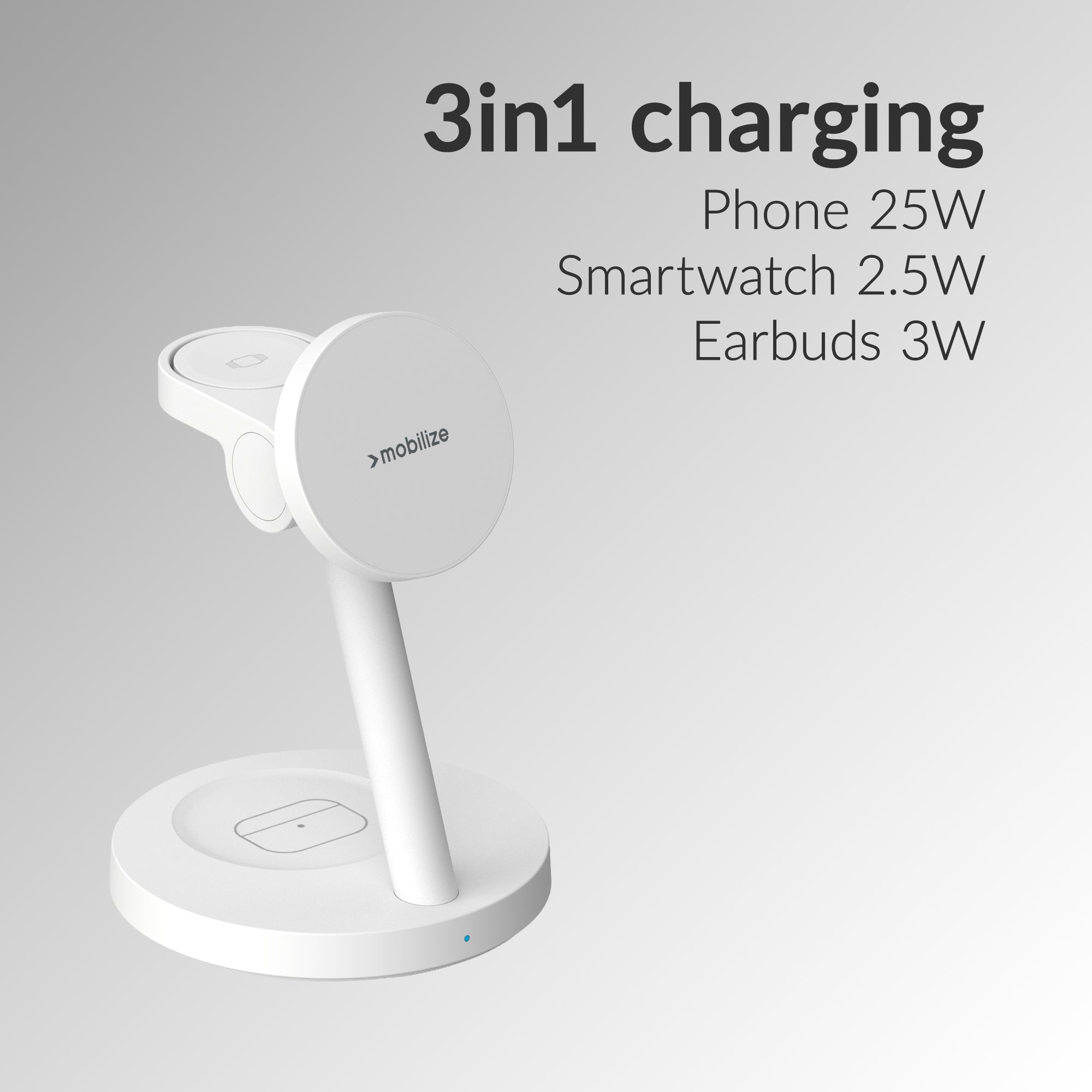 Mobilize 3In1 Charger Station Magsafe Compatible 25W Qi2.2 White