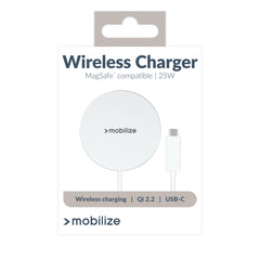 Mobilize Magnetic Wireless Charger Magsafe Compatible 25W Qi2.2 White Aluminium