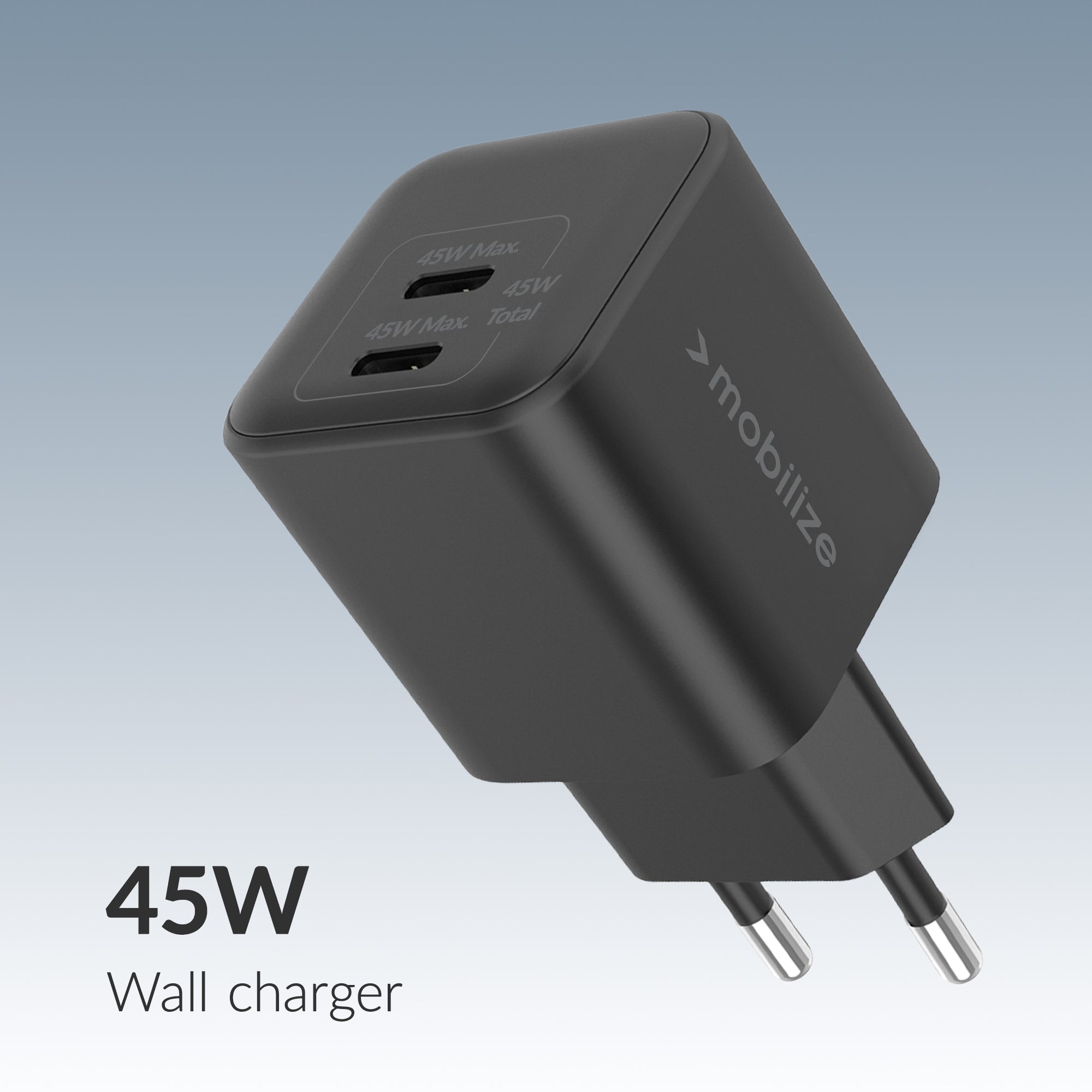 Mobilize Wall Charger 2X Usb-C Gan 45W With Pd/Pps Black
