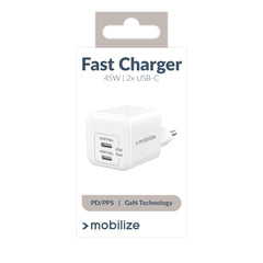 Mobilize Wall Charger 2X Usb-C Gan 45W With Pd/Pps White