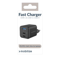 Mobilize Wall Charger 2X Usb-C + 1X Usb Gan 65W With Pd/Pps Black