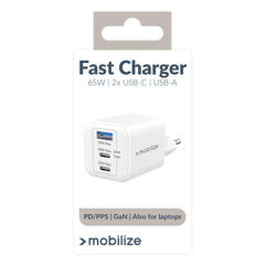 Mobilize Wall Charger 2X Usb-C + 1X Usb Gan 65W With Pd/Pps White