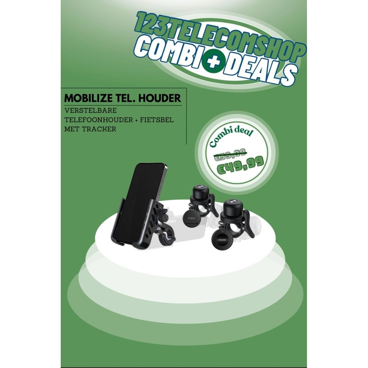 Combideal Telefoonhouder + Beeep Fietsbel - 123TelecomShop