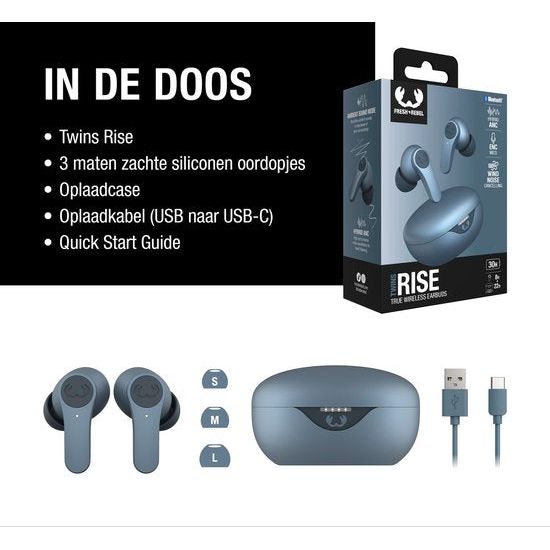 Fresh 'n Rebel Twins Rise - Draadloze Oordopjes - Noise Cancelling - Draadloos opladen - Dive Blue - 123TelecomShop