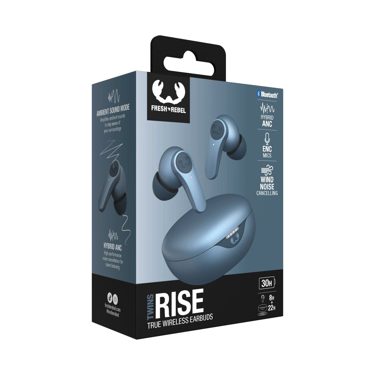 Fresh 'n Rebel Twins Rise - Draadloze Oordopjes - Noise Cancelling - Draadloos opladen - Dive Blue - 123TelecomShop
