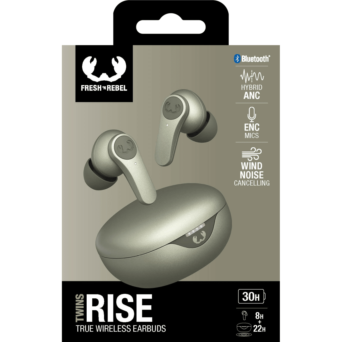 Fresh 'n Rebel Twins Rise - Draadloze Oordopjes - Noise Cancelling - Draadloos opladen - Dried Green - 123TelecomShop