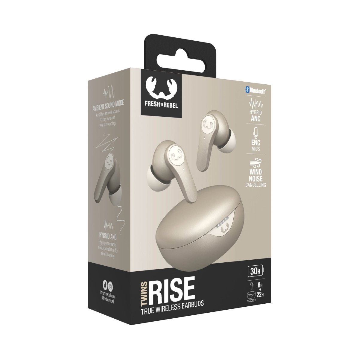 Fresh 'n Rebel Twins Rise - Draadloze Oordopjes - Noise Cancelling - Draadloos opladen - Silky Sand - 123TelecomShop