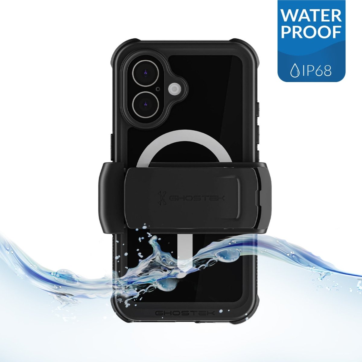 Ghostek Nautical Waterproof Magsafe Case + Belt Swivel Holster Apple Iphone 16 Black - 123TelecomShop
