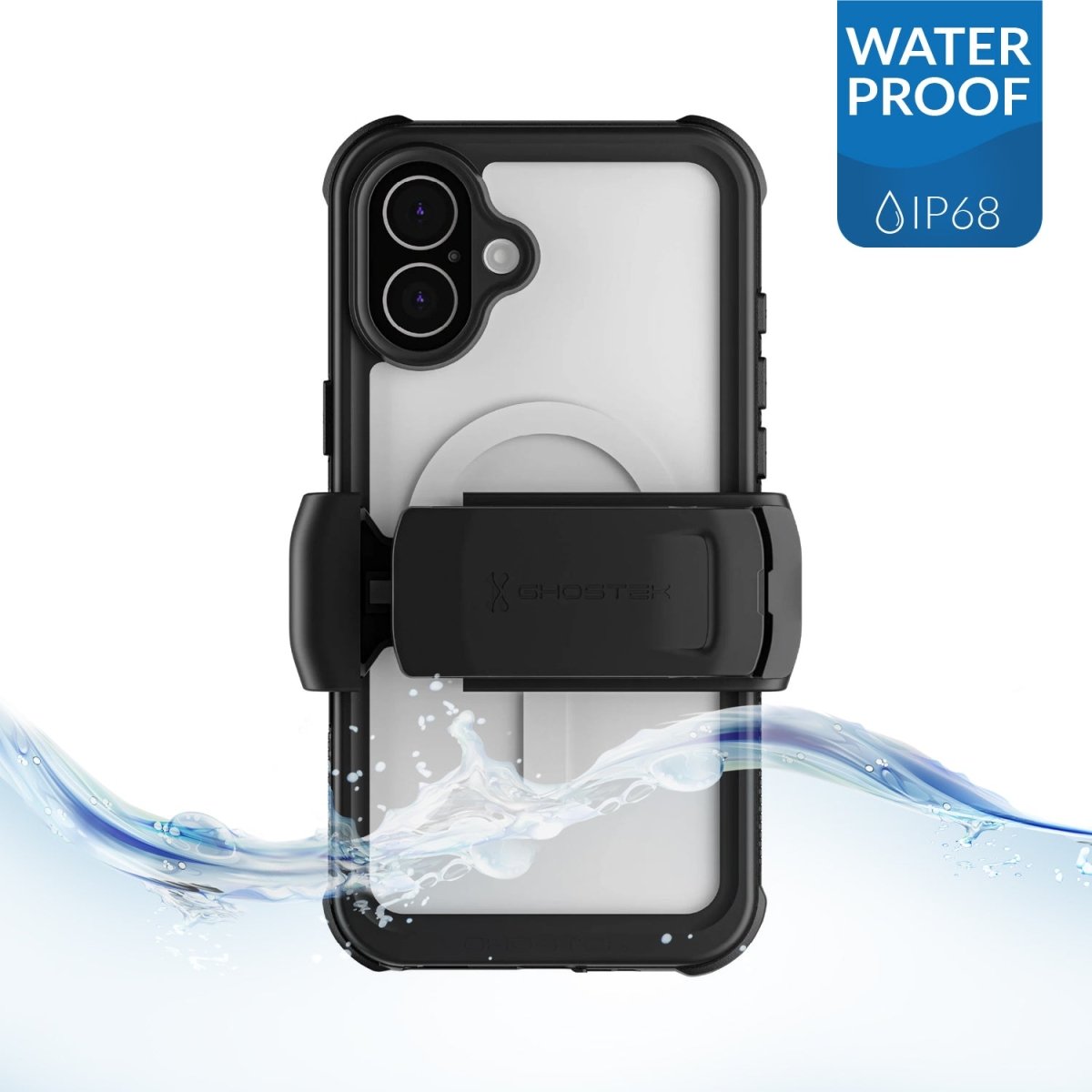 Ghostek Nautical Waterproof Magsafe Case + Belt Swivel Holster Apple Iphone 16 Plus Clear - 123TelecomShop