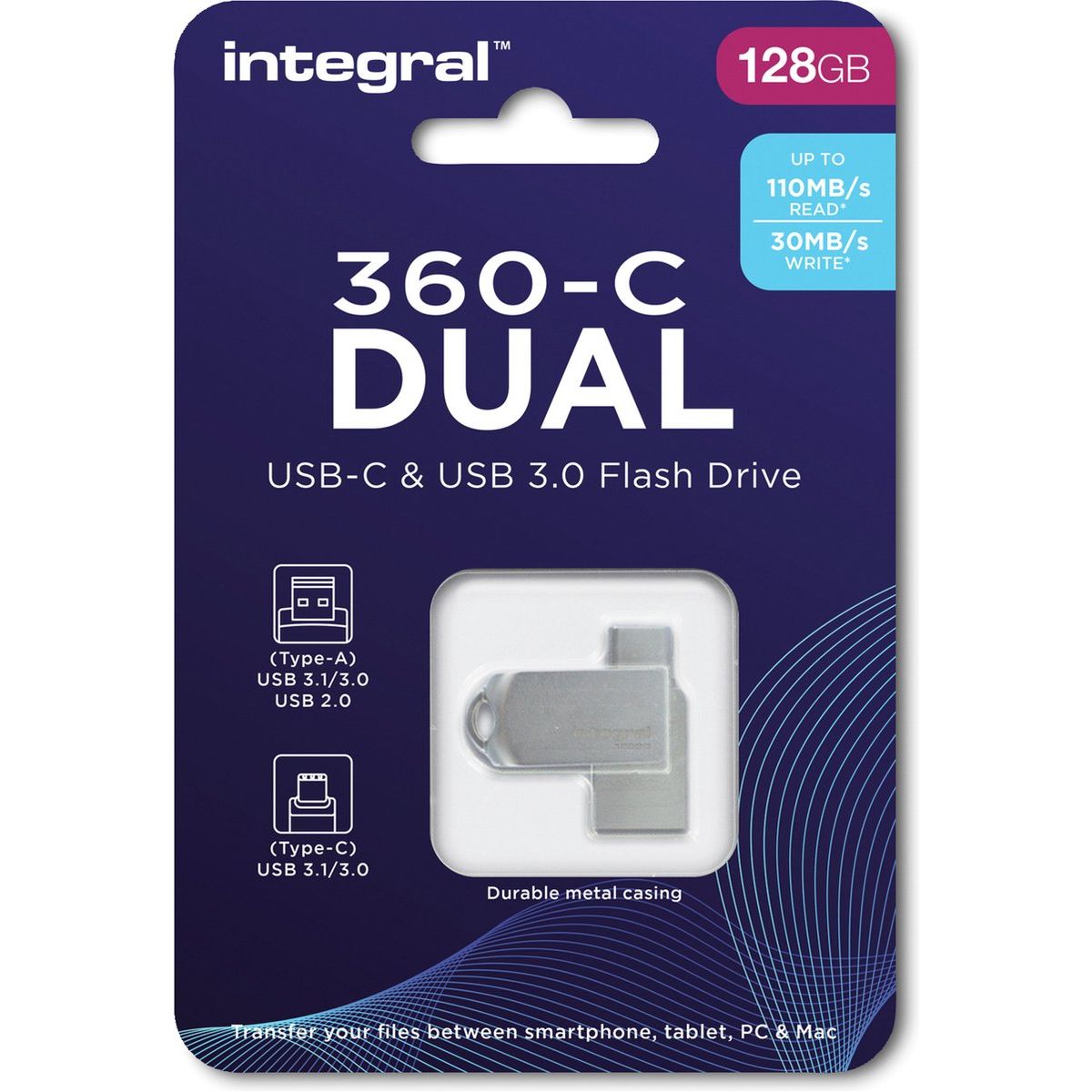 Integral USB 3.0 USB - 360 - C Dual 128GB - 123TelecomShop