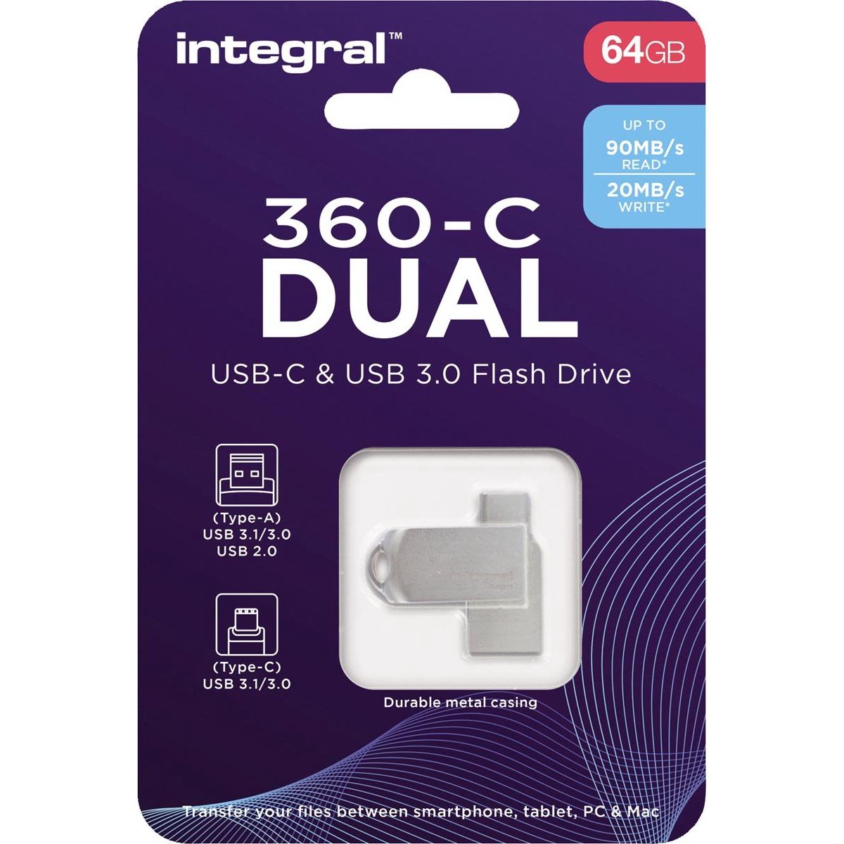Integral USB 3.0 USB - 360 - C Dual 64GB - 123TelecomShop