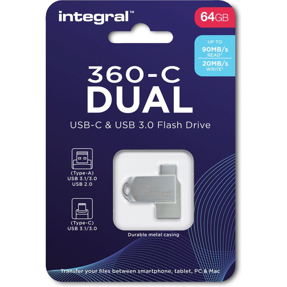Integral USB 3.0 USB - 360 - C Dual 64GB - 123TelecomShop