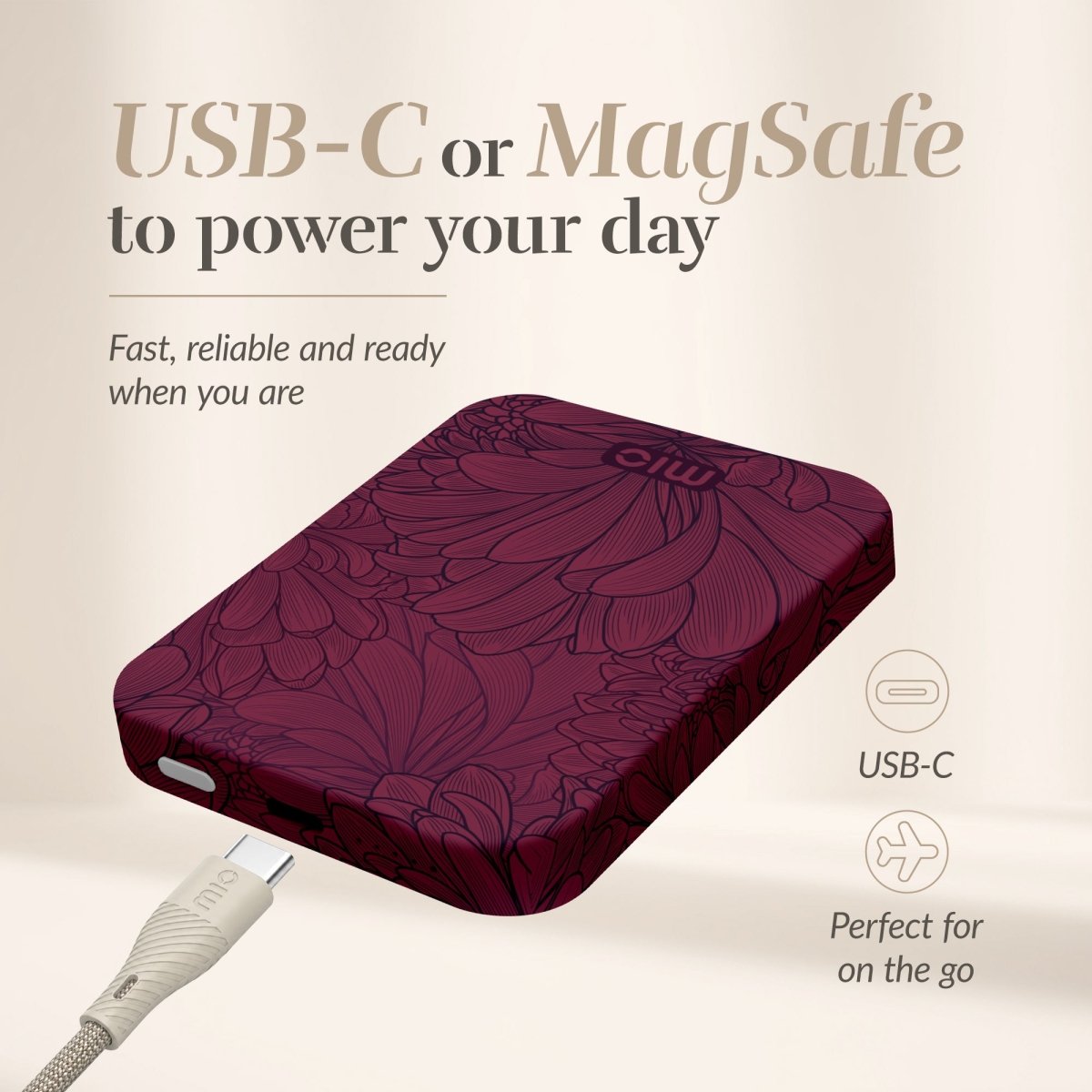 Mio By Mobilize Mio Powerbank 5000Mah With Double Sided Magsafe Compatibility Berry Blooms - Matt - 123TelecomShop