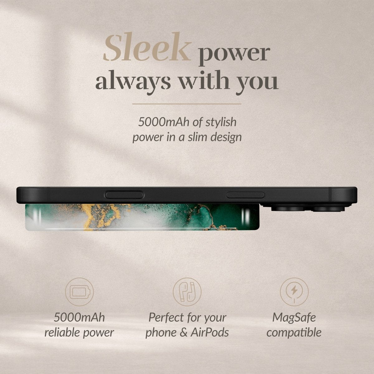 Mio By Mobilize Mio Powerbank 5000Mah With Double Sided Magsafe Compatibility Green Marble - Glossy - 123TelecomShop