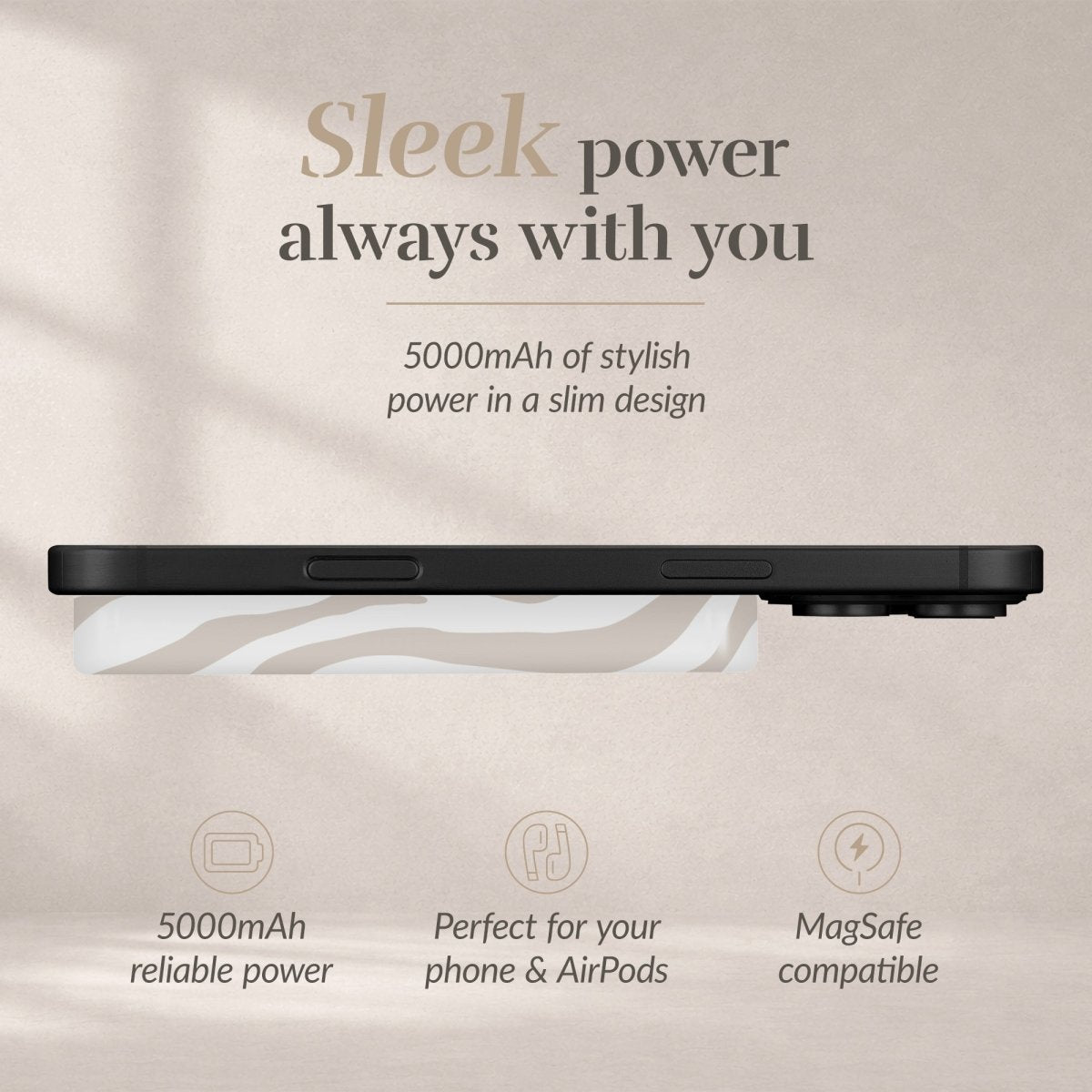 Mio By Mobilize Mio Powerbank 5000Mah With Double Sided Magsafe Compatibility Sandy Zebra - Matt - 123TelecomShop
