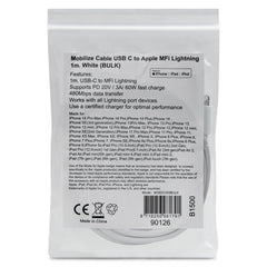 Mob Oem Cable Usb-C To Apple Lightning (Non Mfi) 1M. White (Bulk) - 123TelecomShop