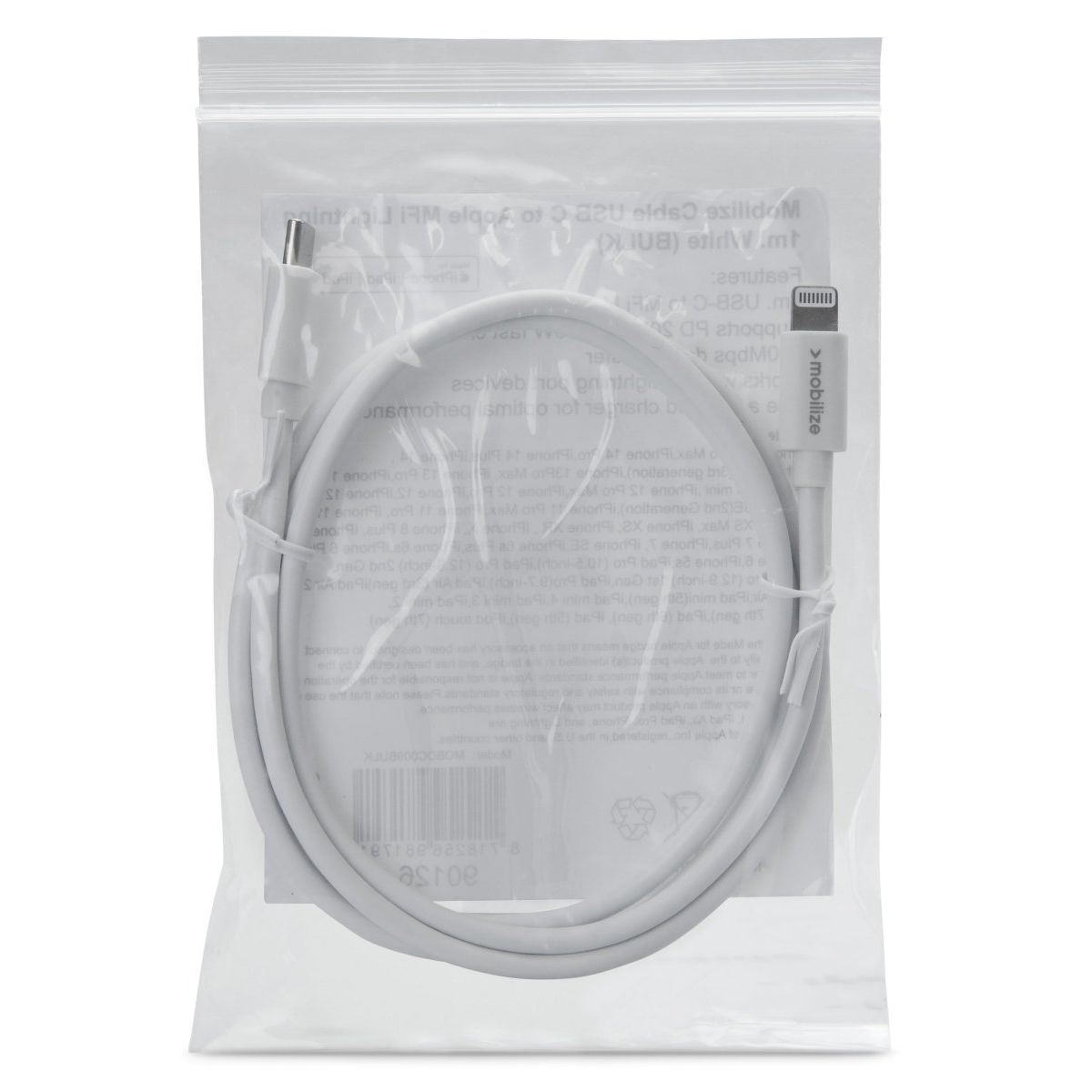 Mob Oem Cable Usb-C To Apple Lightning (Non Mfi) 1M. White (Bulk) - 123TelecomShop
