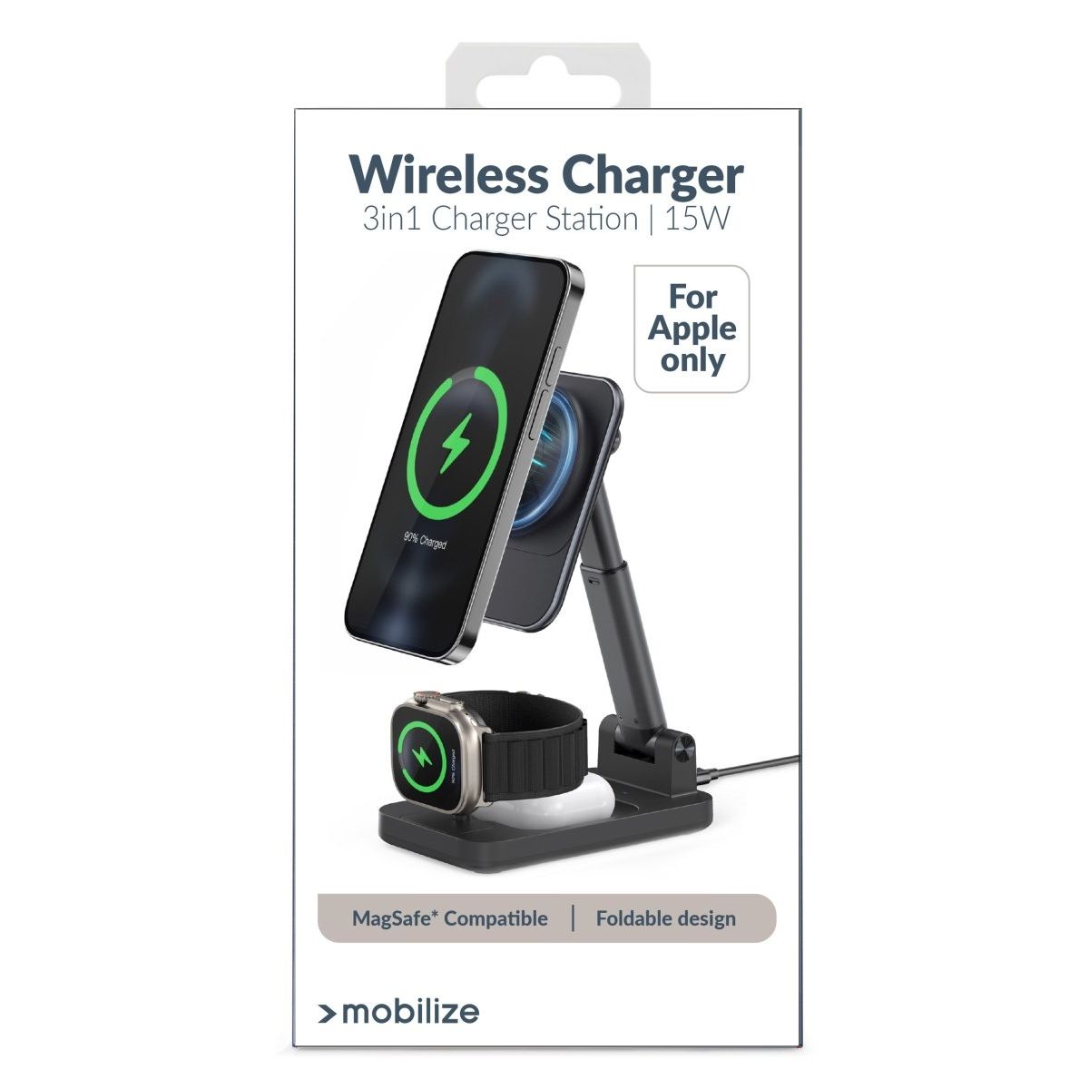Mobilize 3In1 Charger Station Magsafe Compatible 15W Black - 123TelecomShop