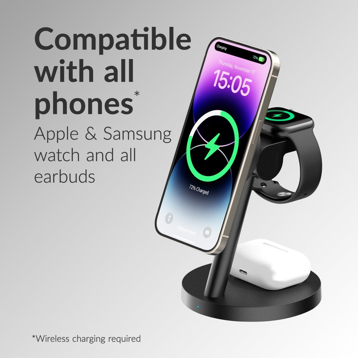 Mobilize 3In1 Charger Station Magsafe Compatible 25W Qi2.2 Black - 123TelecomShop