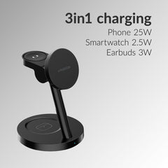 Mobilize 3In1 Charger Station Magsafe Compatible 25W Qi2.2 Black - 123TelecomShop