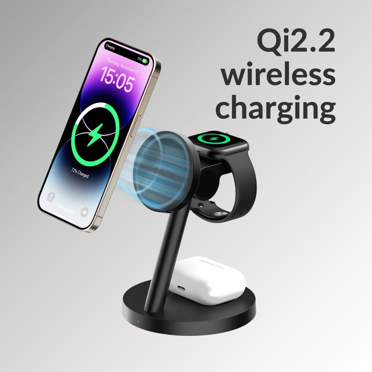 Mobilize 3In1 Charger Station Magsafe Compatible 25W Qi2.2 Black - 123TelecomShop