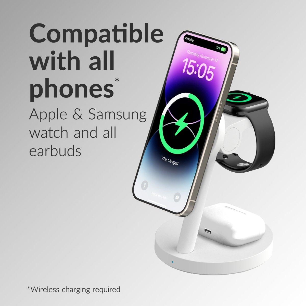 Mobilize 3In1 Charger Station Magsafe Compatible 25W Qi2.2 White - 123TelecomShop