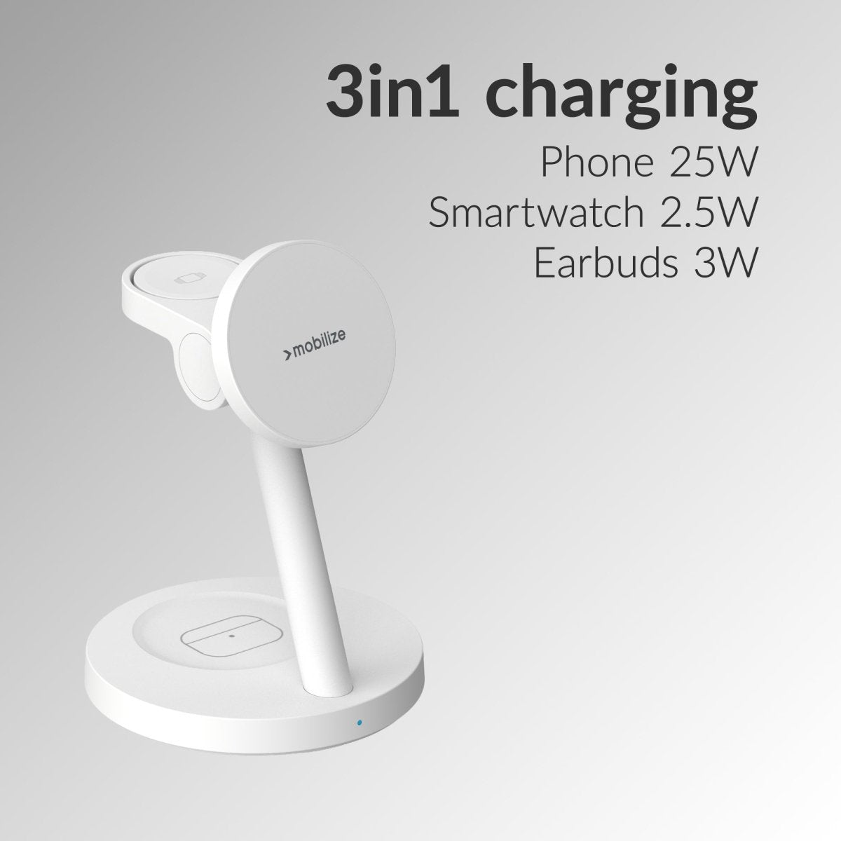 Mobilize 3In1 Charger Station Magsafe Compatible 25W Qi2.2 White - 123TelecomShop