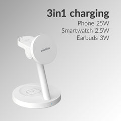 Mobilize 3In1 Charger Station Magsafe Compatible 25W Qi2.2 White - 123TelecomShop