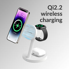 Mobilize 3In1 Charger Station Magsafe Compatible 25W Qi2.2 White - 123TelecomShop