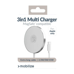 Mobilize 3In1 Magnetic Wireless Charger Magsafe Compatible 15W White - 123TelecomShop
