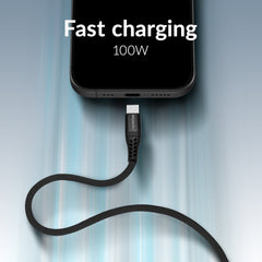 Mobilize Magnetic Nylon Cable - Usb-C To Usb-C - 1M. - 100W Black - 123TelecomShop