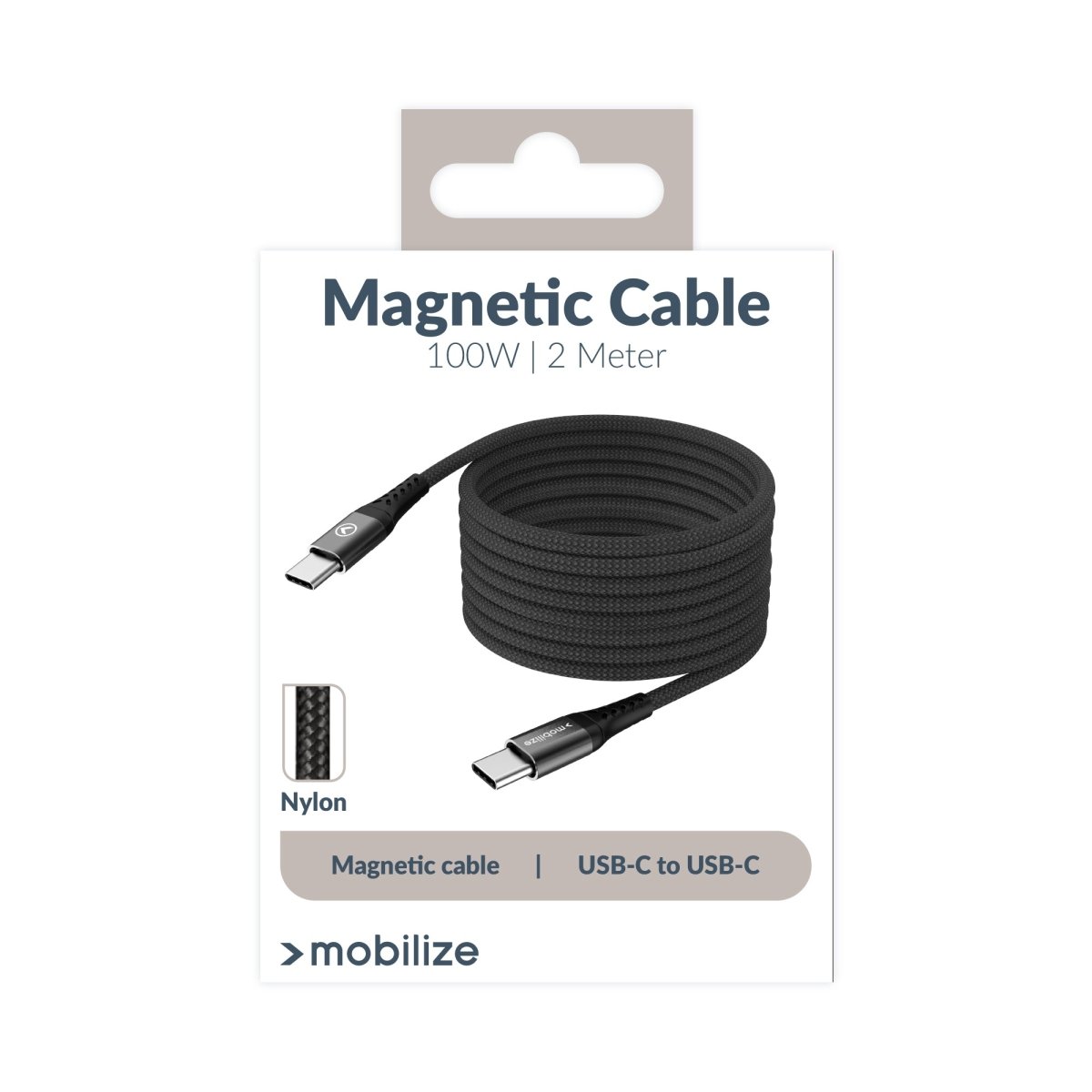 Mobilize Magnetic Nylon Cable - Usb-C To Usb-C - 2M. - 100W Black - 123TelecomShop