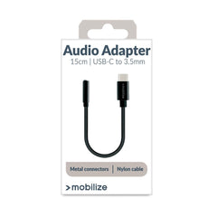 Mobilize Strong Nylon Audio Adapter Usb - C To 3.5Mm 15Cm Black - 123TelecomShop