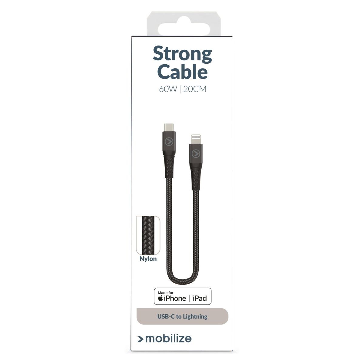 Mobilize Strong Nylon Cable Usb-C To Mfi Lightning 20Cm. 60W Black - 123TelecomShop