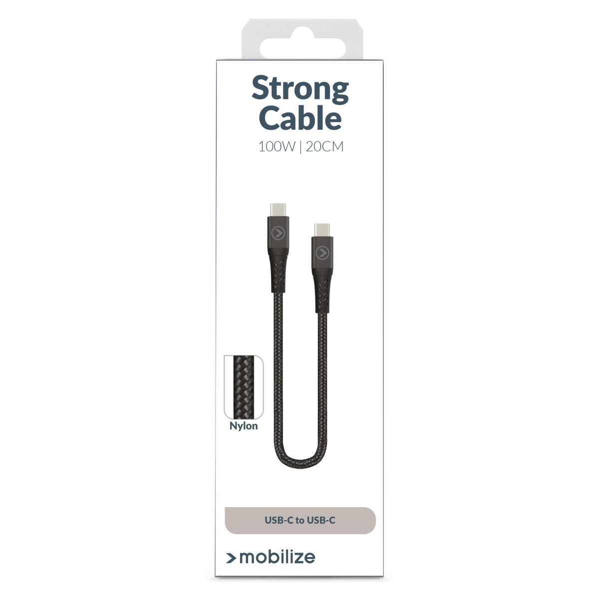 Mobilize Strong Nylon Cable Usb-C To Usb-C 20Cm. 100W Black - 123TelecomShop