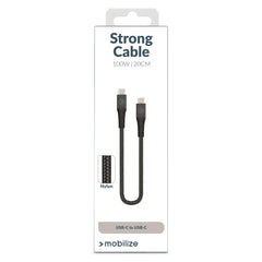 Mobilize Strong Nylon Cable Usb-C To Usb-C 20Cm. 100W Black - 123TelecomShop