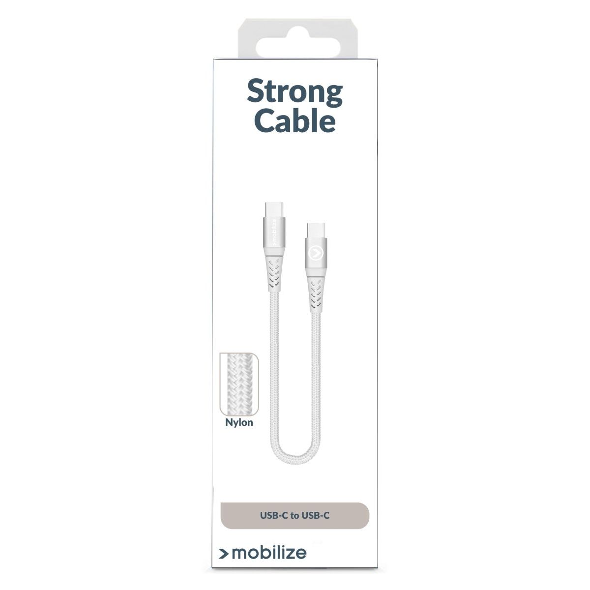 Mobilize Strong Nylon Cable Usb-C To Usb-C 20Cm. 100W White - 123TelecomShop