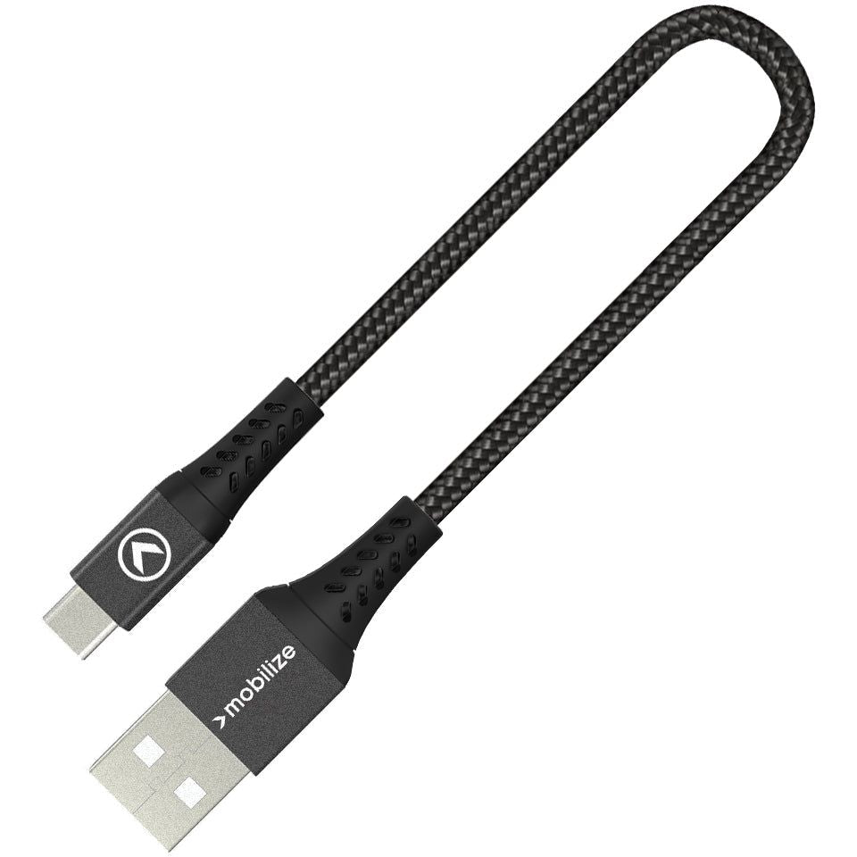 Mobilize Strong Nylon Cable Usb To Usb-C 20Cm. 15W Black - 123TelecomShop