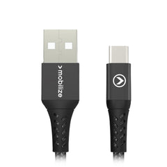 Mobilize Strong Nylon Cable Usb To Usb-C 20Cm. 15W Black - 123TelecomShop