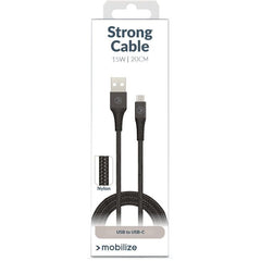 Mobilize Strong Nylon Cable Usb To Usb-C 20Cm. 15W Black - 123TelecomShop