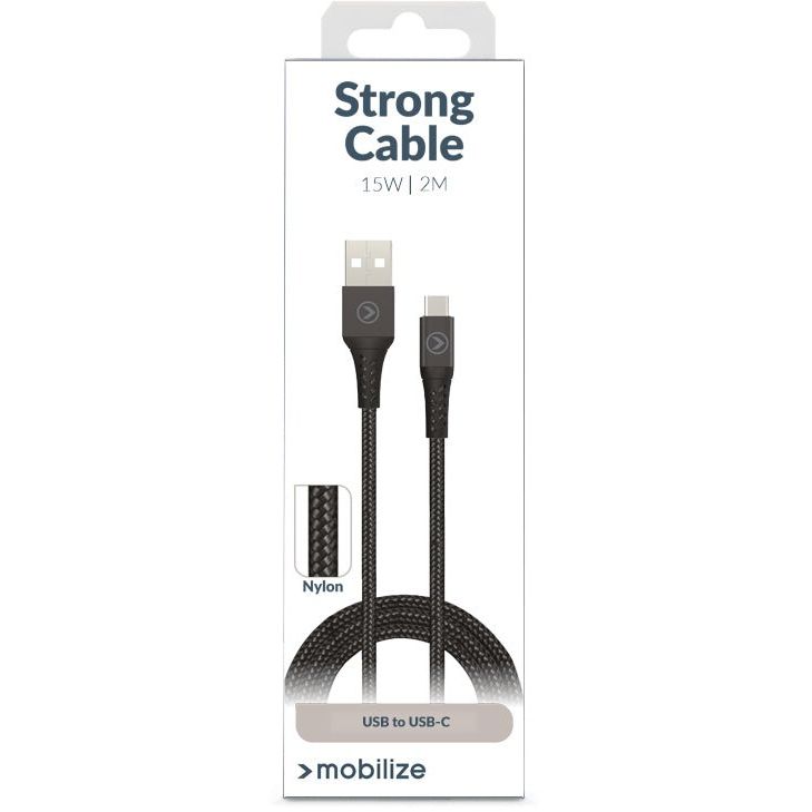Mobilize Strong Nylon Cable Usb To Usb-C 2M. 15W Black - 123TelecomShop