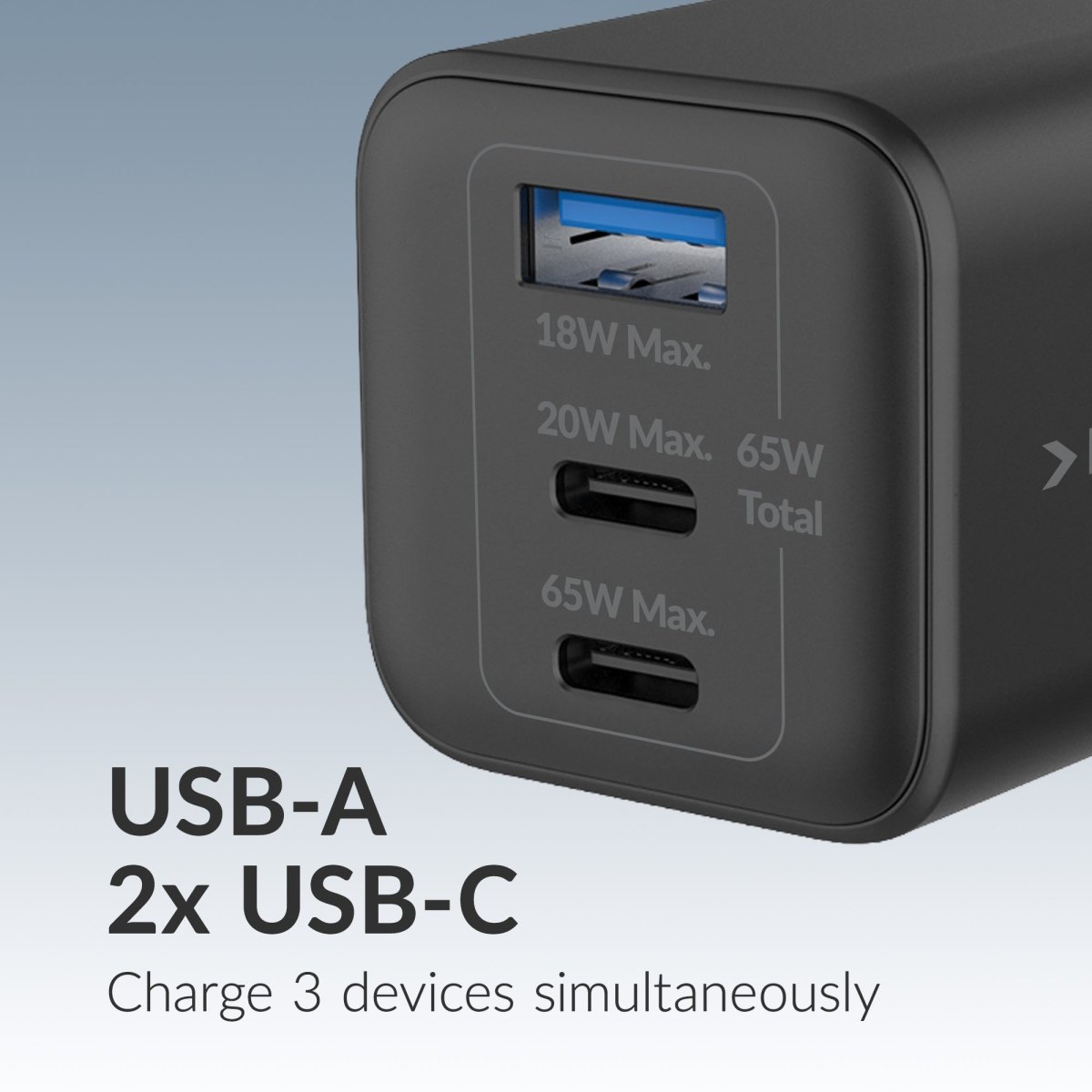 Mobilize Wall Charger 2X Usb-C + 1X Usb Gan 65W With Pd/Pps Black - 123TelecomShop