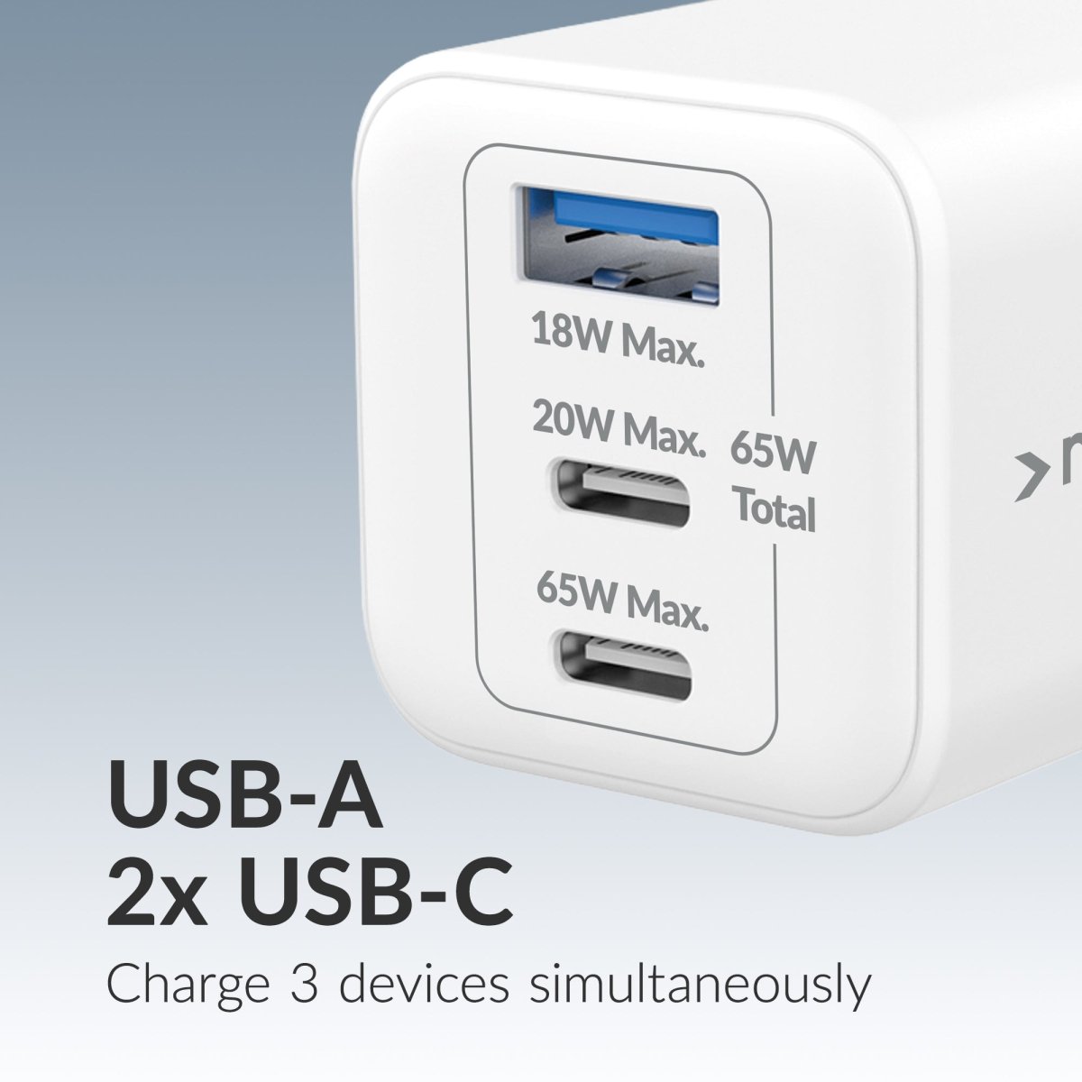 Mobilize Wall Charger 2X Usb-C + 1X Usb Gan 65W With Pd/Pps White - 123TelecomShop