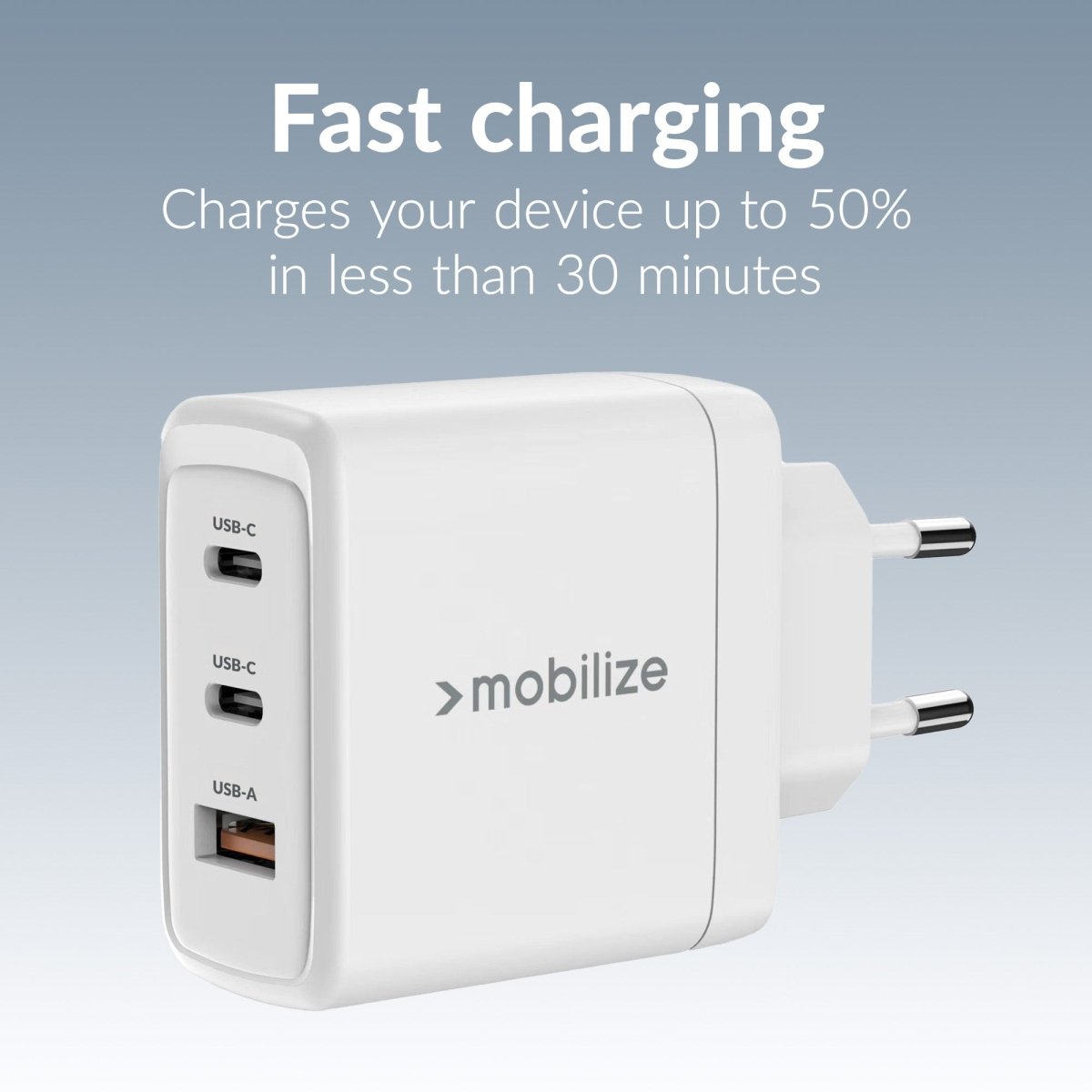 Mobilize Wall Charger 2X Usb-C + 1X Usb Gan 65W With Pd/Pps White - 123TelecomShop