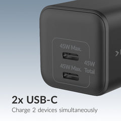 Mobilize Wall Charger 2X Usb-C Gan 45W With Pd/Pps Black - 123TelecomShop