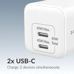 Mobilize Wall Charger 2X Usb-C Gan 45W With Pd/Pps White - 123TelecomShop