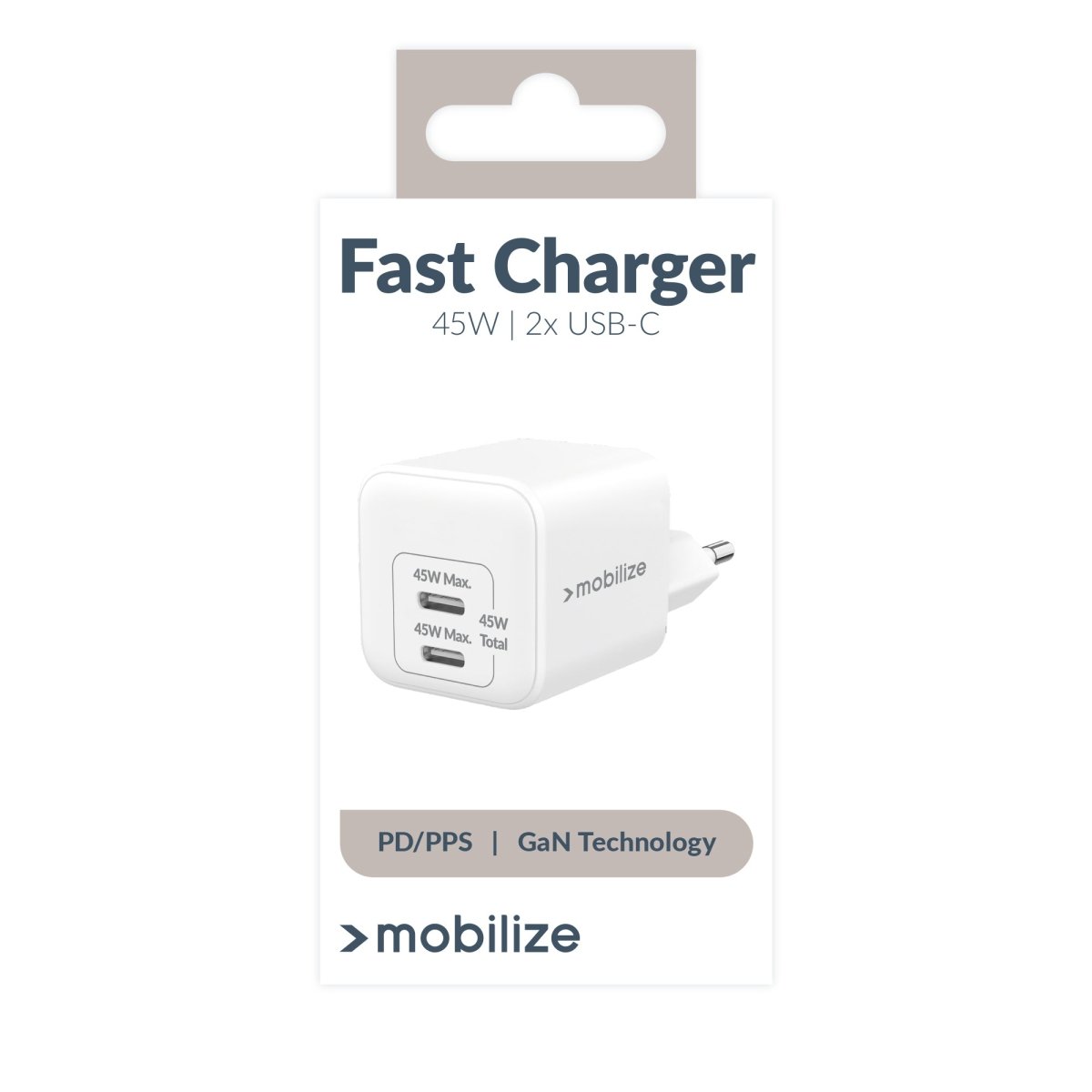 Mobilize Wall Charger 2X Usb-C Gan 45W With Pd/Pps White - 123TelecomShop